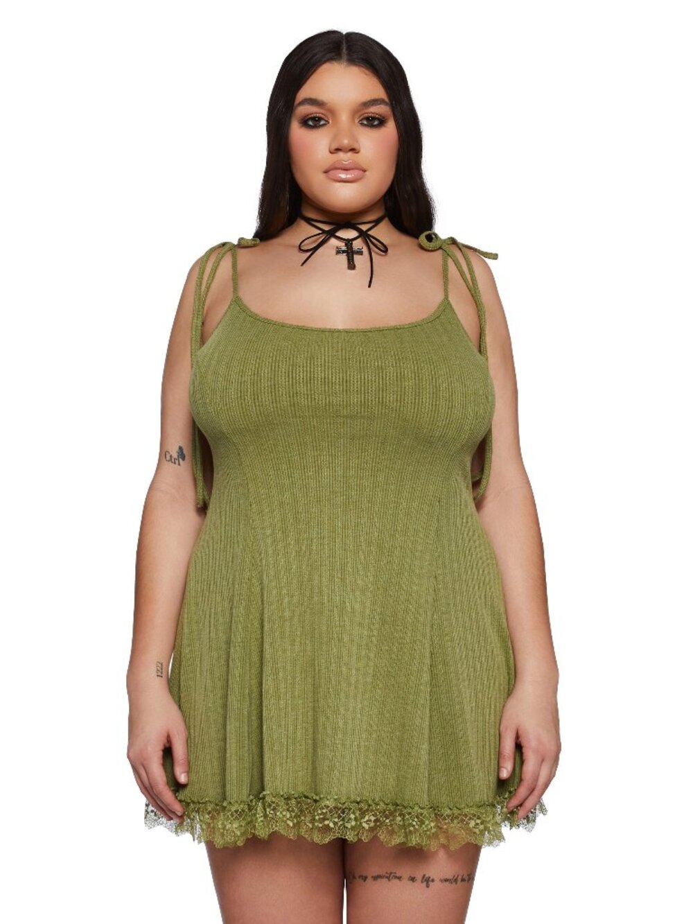Dolls Kill Current Mood Without A Care Fit N' Flare Dress - Green, Plus Size 3X